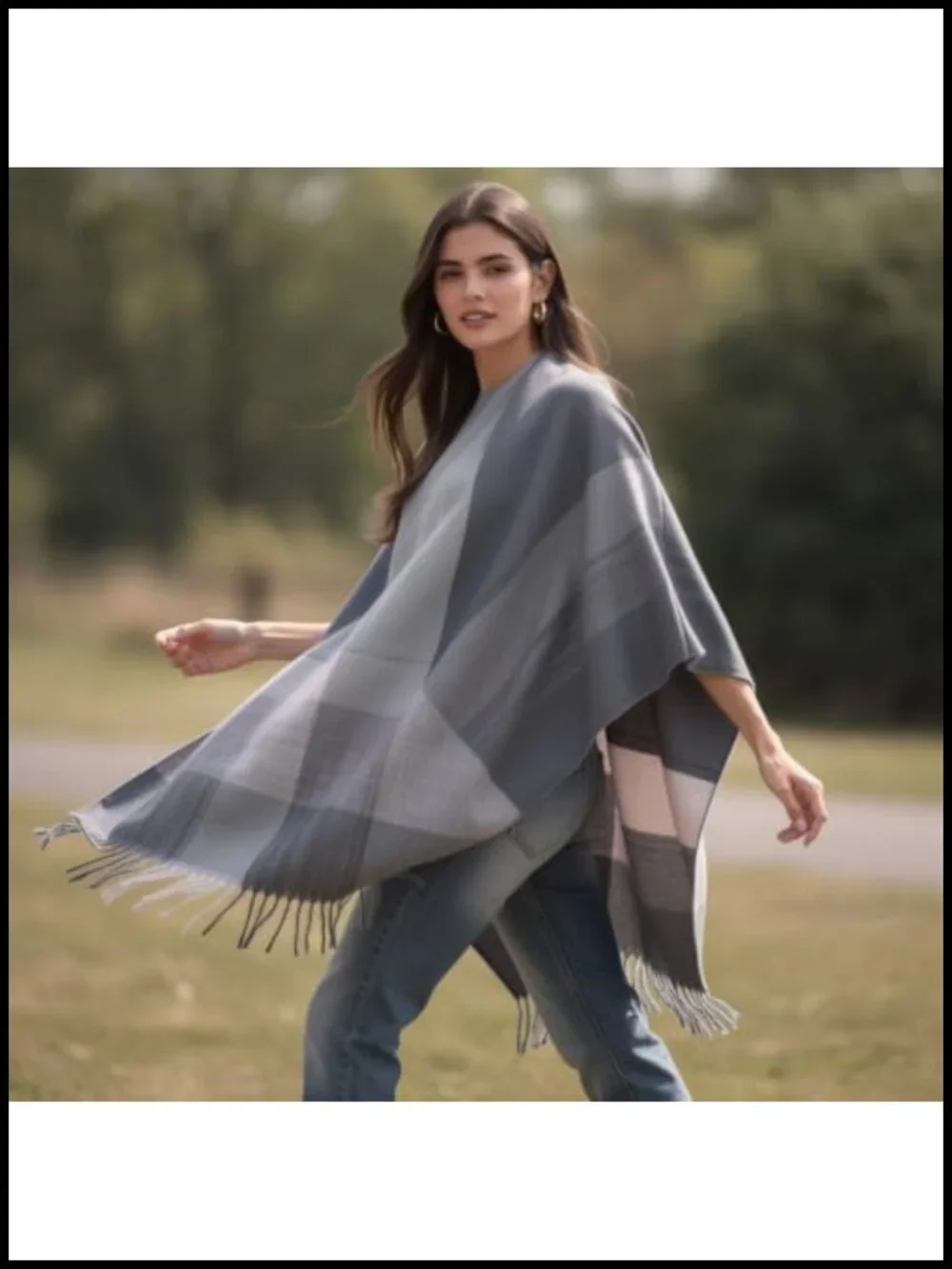 Oversized Open Front Poncho Cape Shawl Wrap Tassel Fringe Cozy Cardigan
